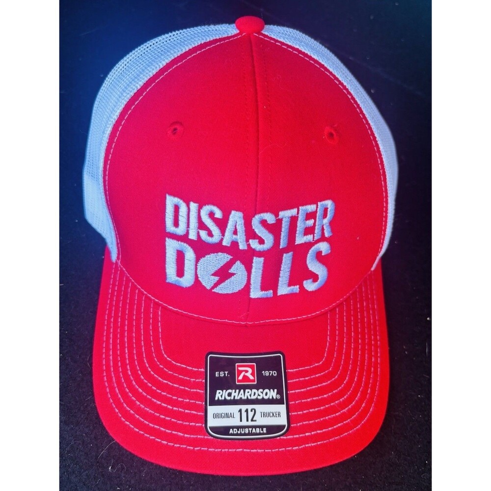 Richardson 112 Trucker Hat Disaster Dolls Red White Snapback Adjustable Mesh Cap